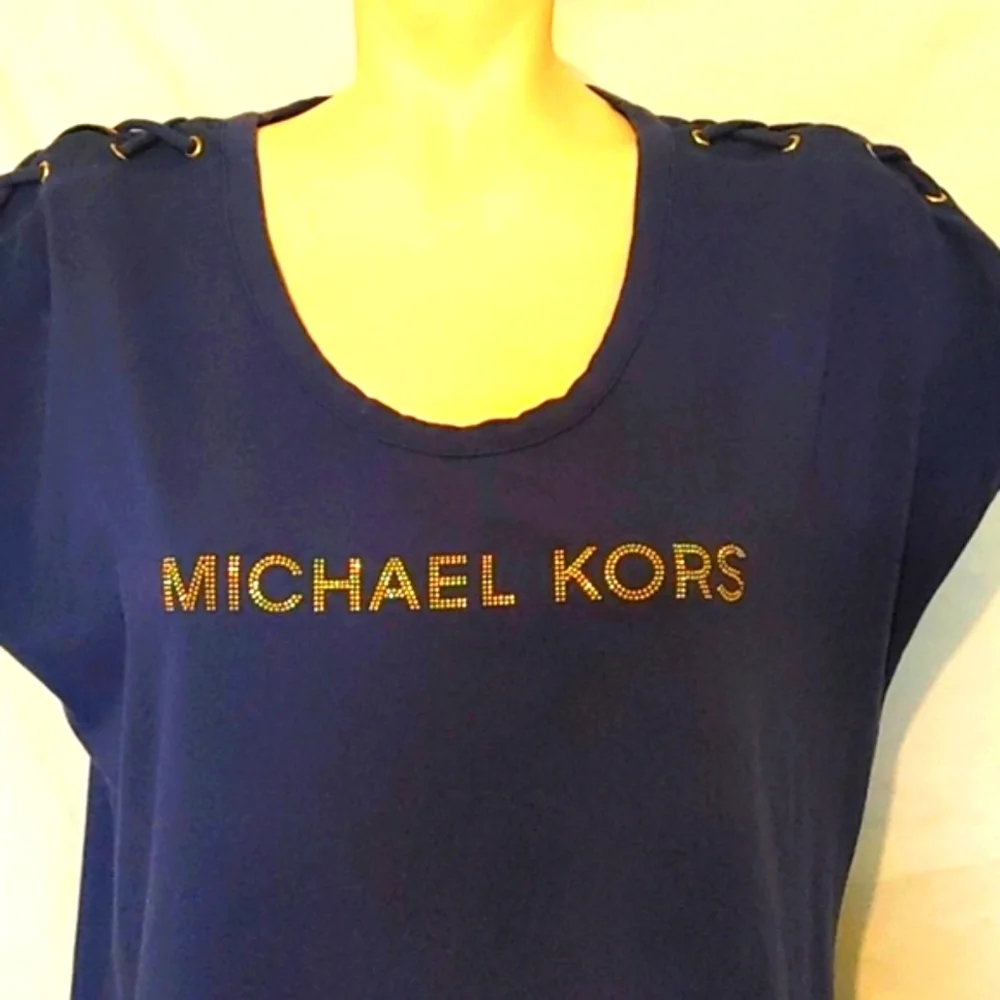 Michael Kors navy and gold studded logo top